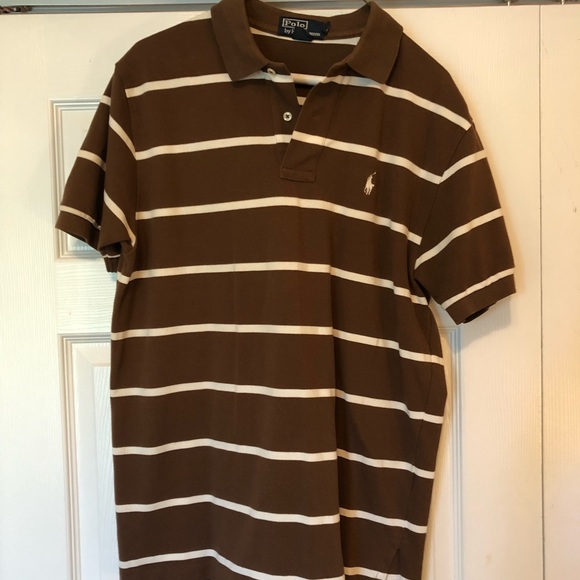Brown And White Stripe Polo Mens Medium 